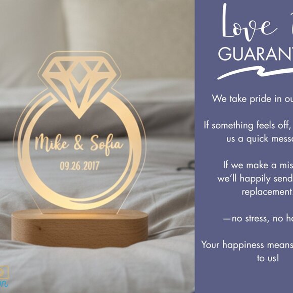 Couples Engagement Ring Night Light – Personalized LED Anniversary Lamp - Picture 6 of 8